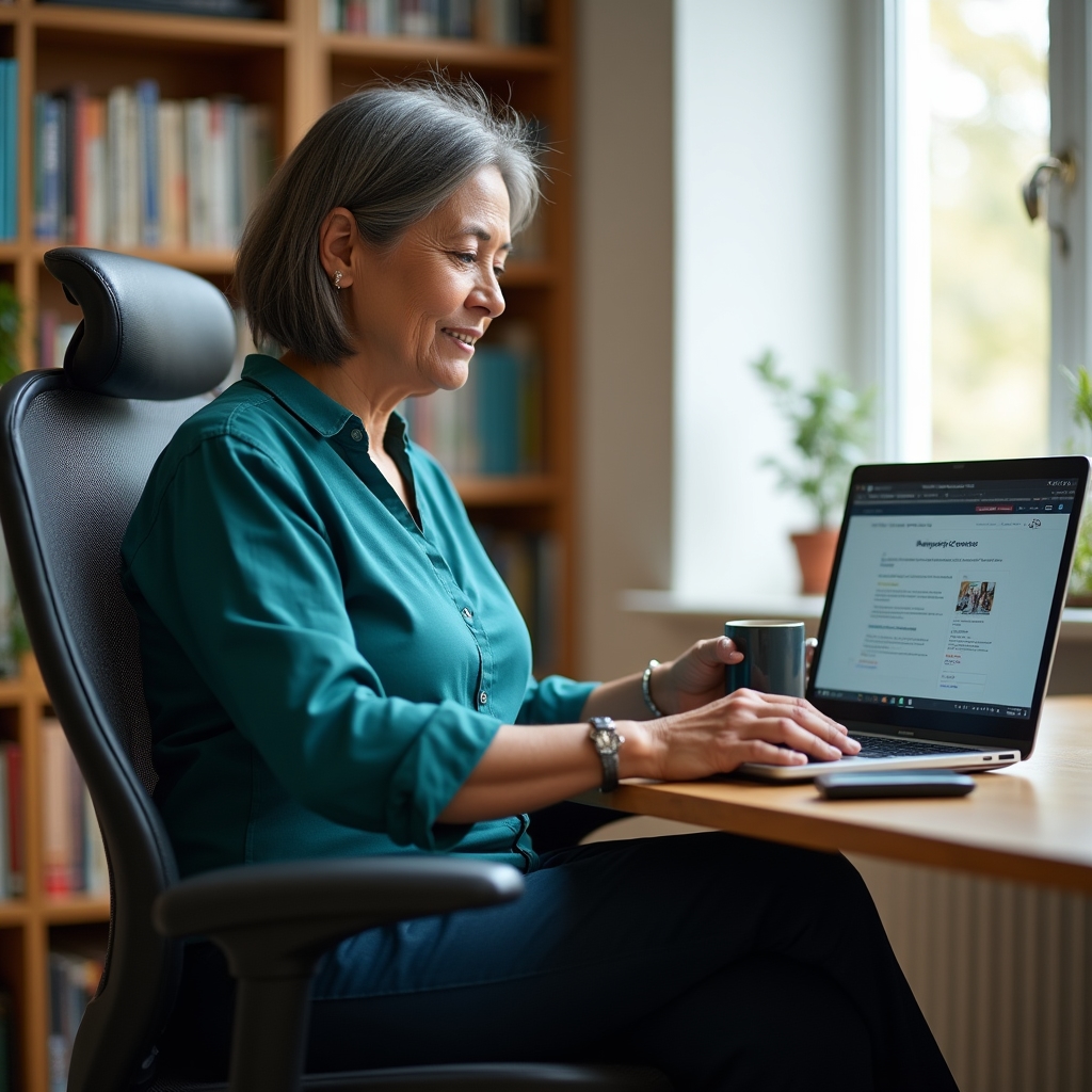 Studentka sledující online kurz na notebooku